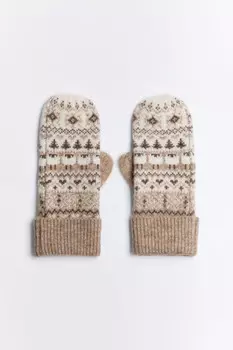 Варежки вязаные с шерстью и принтом