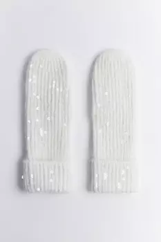 Варежки вязаные в рубчик с пайетками