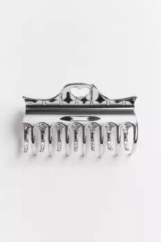 Заколка-краб серебристая с сердечком