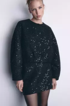 Жакет-бомбер oversize твидовый с пайетками