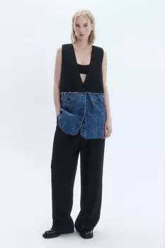 Жилет oversize из комбинированных тканей