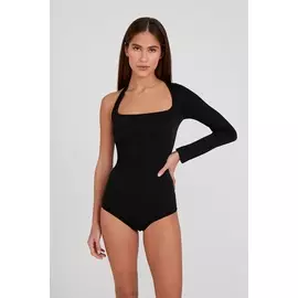 Ассиметричное боди в рубчик с одним рукавом