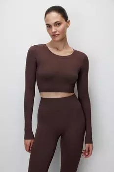 Лонгслив укороченный в диагональный рубчик belle you