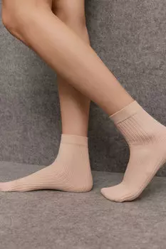 Носки в рубчик хлопковые (розово-бежевый)