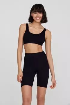 Топ на широких бретелях в рубчик (черный)