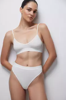 Трусы-стринги с высокой посадкой из хлопка в рубчик belle you