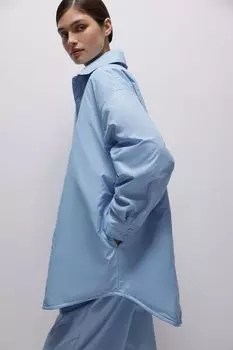 Утепленная рубашка из плащевки (голубой)