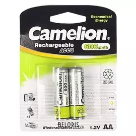 Аккумулятор Camelion, AA, Ni-cd, Kr6-2bl (Nc-aa600bp2), 1.2в, 600 мач, блистер, 2 шт.