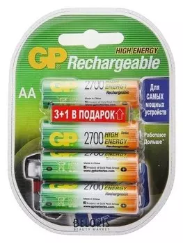 Аккумулятор GP, Ni-mh, AA, Hr6-4bl, 1.2в, 2700 мач, блистер, 4 шт.