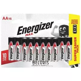 Батарейки комплект 16 шт., Energizer Max, AA (Lr06,15а), алкалиновые, пальчиковые, E301533101