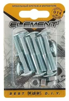 Болт мебельный Element, Din603, 6х40 мм, с гайкой, оцинкованный, на блистере 8 шт.