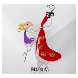 Брошь "Мама с дочкой", цвет красно-фиолетовый в серебре