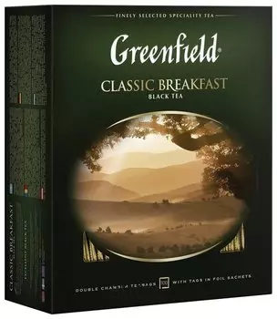 Чай Greenfield (Гринфилд) "Classic Breakfast", черный, 100 пакетиков в конвертах по 2 г, 0582