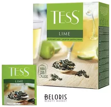 Чай Tess (Тесс) "Lime", зеленый с цедрой цитрусовых, 100 пакетиков по 1,5 г, 0920-09