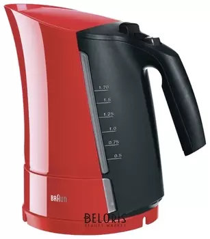 Чайник BRAUN WK-300.RED, 1,7 л, 2200 Вт, скрытый нагревательный элемент, пластик, красный / серый
