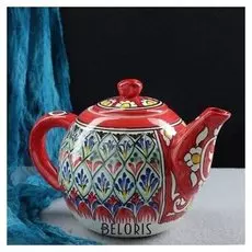 Чайник фарфоровый риштан, 1,25л накша красная