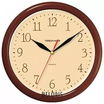 Часы настенные Troyka 21234287, круг, бежевые, коричневая рамка, 24,5х24,5х3,1 см