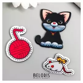 Декор пластик "Котёнок с игрушками" набор 3 шт 3,5х3 см