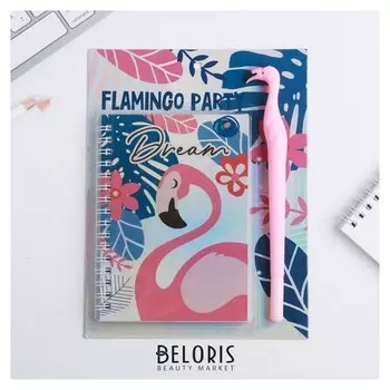 Ежедневник голография и ручка "Flamingo Party", 40 листов