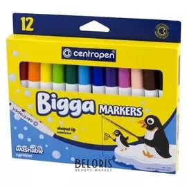 Фломастеры Centropen Bigga Markers 7650, 12 цветов, линия 1 мм, картонная упаковка с европодвесом