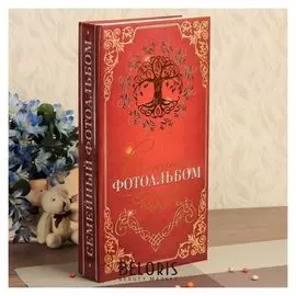 Фотоальбом 300 фото 10х15 см "Семейный фотоальбом" обводка золото/серебро 33х17,5 см