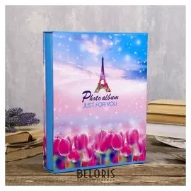 Фотоальбом на 200 фото 13х18 см "Эйфелева башня и цветы" в коробке 29,5х23,5х5,5 см