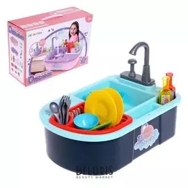 Игровой модуль «Кухонька» с набором посуды, бежит вода из крана