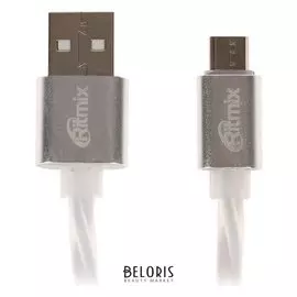 Кабель Ritmix Rcc-312, Microusb-usb, 2 А, для синхр/зарядки, силиконовая оплетка,1 м, белый