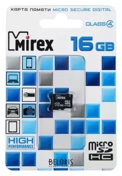 Карта памяти Mirex Microsd, 16 Гб, Sdhc, класс 4