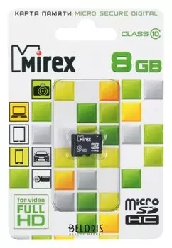 Карта памяти Mirex Microsd, 8 Гб, Sdhc, класс 10