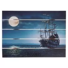 Картина на дереве "Корабль в ночном море" 30х40 см