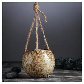 Кашпо керамическое подвесное "Круглое" коричневое 11*11*9 см