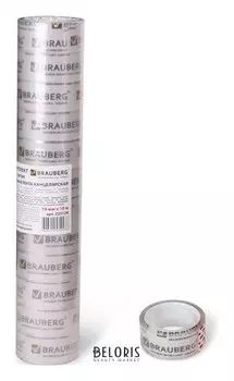 Клейкие ленты 19 мм х 10 м канцелярские Brauberg, комплект 12 шт., прозрачные