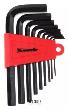 Ключи имбусовые HEX 1,5–10 мм Matrix, Crv, оксидированные, короткие, 9 шт.