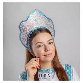 Кокошник белый с серебряной тесьмой