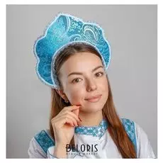 Кокошник голубой с серебряной тесьмой