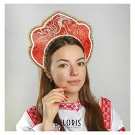 Кокошник красный с золотой тесьмой