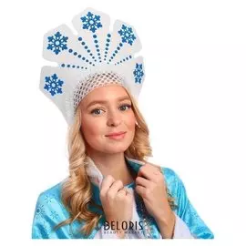 Кокошник "Вьюга" с синими снежинками