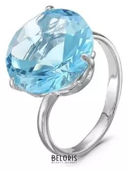 Кольцо "Топаз" посеребрение с оксидированием, цвет голубой, 18,5 размер