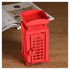 Копилка деревянная "Телефонная будка", красная, 19 см