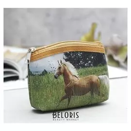 Кошелёк, отдел на молнии, цвет зелёный/рыжий