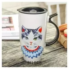 Кружка «Котик», 500 мл, с крышкой, рисунок
