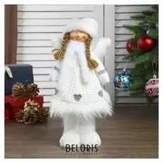 Кукла интерьерная Ангел-девочка в белом платье с сердечками 35 см