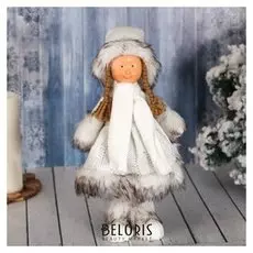 Кукла интерьерная Девочка в вязаном платье и белом шарфике 31 см