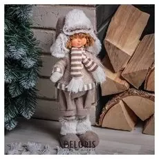Кукла интерьерная Ваня в шапочке с меховой оторочкой 28 см