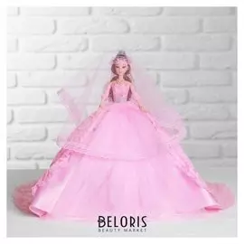 Кукла на подставке Принцесса розовое платье со шлейфом