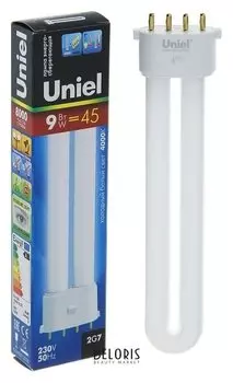 Лампа энергосберегающая Uniel, 2g7, 9 Вт, 4000 К, холодный белый