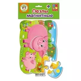 Магнитный пазл 12 элементов «Поросенок»