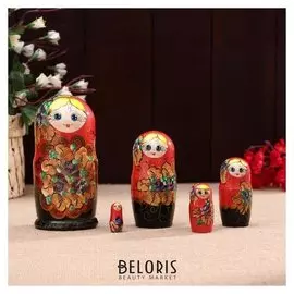 Матрешка «Золотые лепестки», красная, 5 кукольная, 15х7,5 см