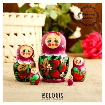 Матрёшка «Божья коровка», фиолетовый платок, 5 кукольная, 7 см
